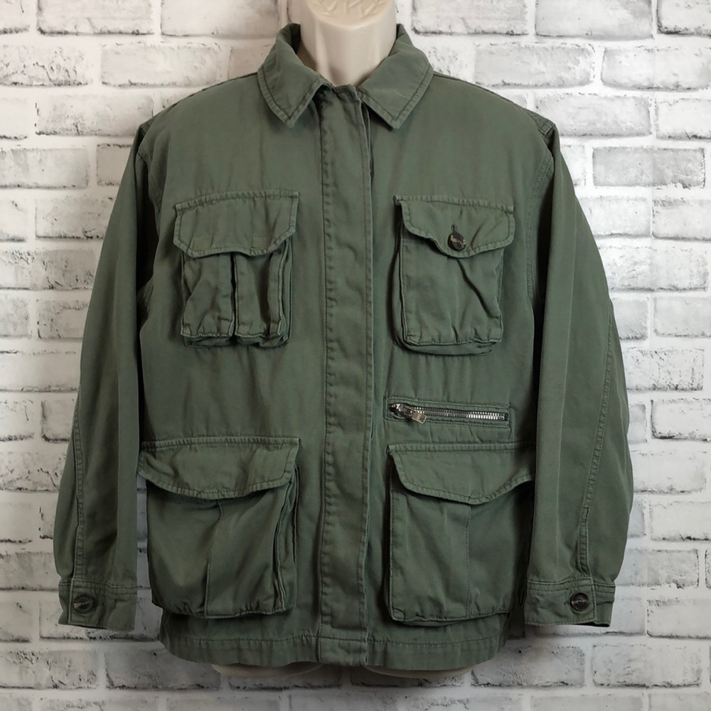 Topshop Men's Size 8-10 Military Style Green Utility Jacket Coat Made in Turkey
